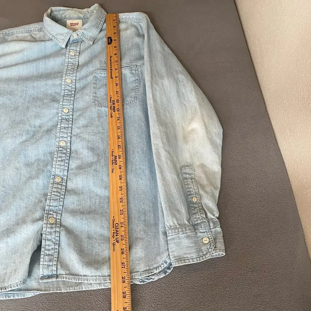 Levis Western Boho Long‎ Sleeve Button Down Mens? Unisex L Faded Light Blue Wash